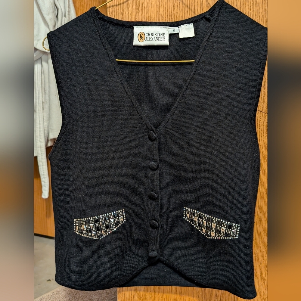 Christine Alexander Black Sweater Vest with Sparkling Accents